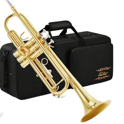 Brass Student Trumpet Instrument with Hard Case, Cleaning Kit, 7C Mouthpiece and Gloves, ETR-380, Golden image 1