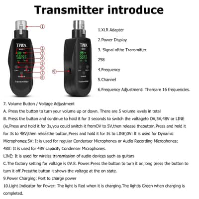 Tiwastage Wireless Microphone Audio Transmitter and Receiver System Plug-on XLR Mic Adapter for wired mic image 6