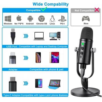 Aveek USB Condenser Microphone for PC, Mac, Laptop, Studio Recording, Streaming Broadcast, and Gaming with Mute and Echo Features image 2