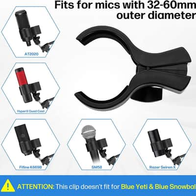 Large Microphone Clip Holder | Universal Mic Mount for Microphones 1.26 to 2.3 Inch Diameter image 7