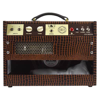 New Magnatone Starlite 1X8 Combo Amp w/TRG Exclusive Brown French Alligator Wrap & Gold Stripe Grillcloth #7759 image 4