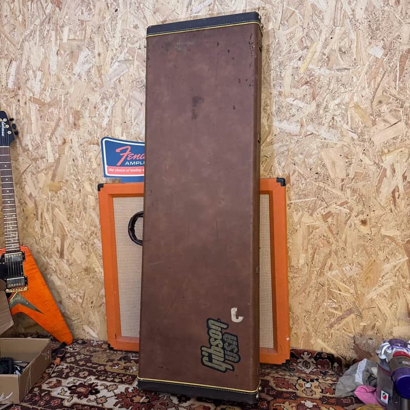 Vintage 1990s Gibson USA Made in Canada Thunderbird Bass Case Brown Pink Lining image 1