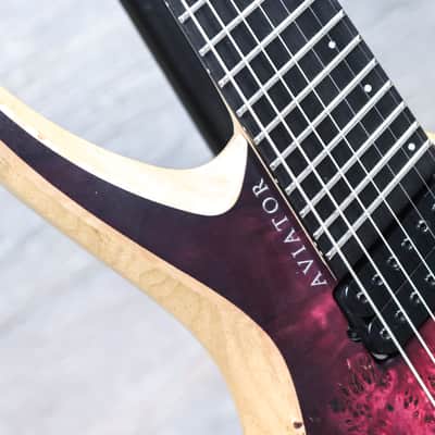 Aviator Guitars Headless Run Nighthawk 7 Multiscale Pink Burst Electric Guitar w/Case image 5