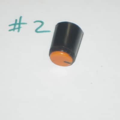 two used genuine Boss DF-2 KNOB, fits split shaft shaft (stem) mid 1980s/early 1990s - TOP: orange with black marker // SIDES: black // hard plastic (NO: pedal/other items) TOP side: some short scratches & few nicks / BLACK areas: few scratches image 20
