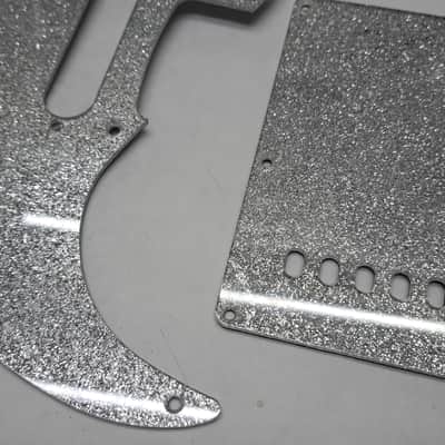 Platinum Silver Sparkle Glitter SSS pickguard + trem cover set Fits Fender Strat Stratocaster image 3