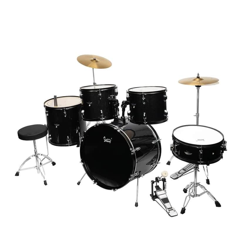 New 5 Piece Full Size Complete Adult Drum Set Cymbals Kit with Stool & Sticks Black image 1
