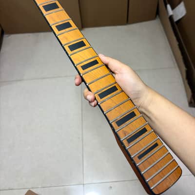 Satin Roasted Maple Guitar neck 22Fret 24inch short scale block inlay big head image 4