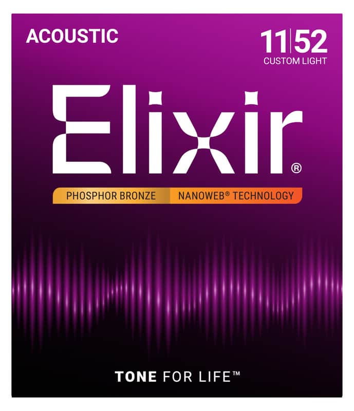 Elixir 16027 Phosphor Bronze Acoustic Guitar Strings with NANOWEB, Custom Light 11-52 image 1