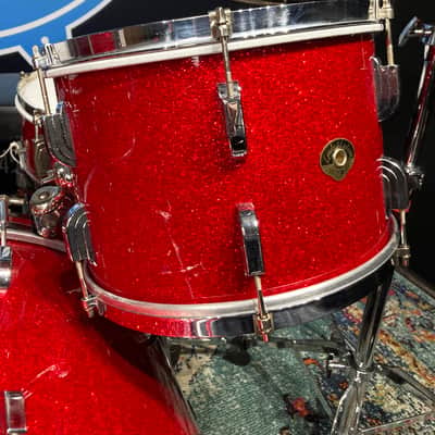 Frankie Banali's Quiet Riot - Leedy & Ludwig Restored 6-Piece Set, 24", 20", 16", 13", 12", 14x5" Matching Snare! Immaculate 1950-1955 - Sparkling Red Pearl image 17