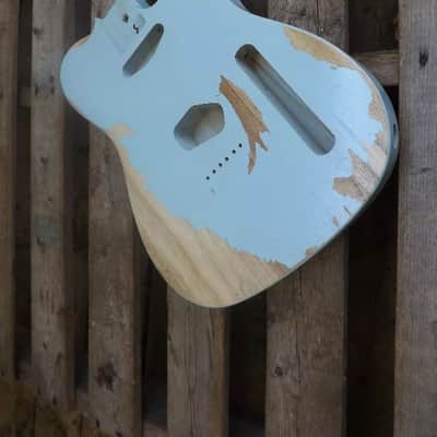 vintage Ponderosa Pine heavy relic baby blue tele guitar body nitrocellulose finish fits fender image 9
