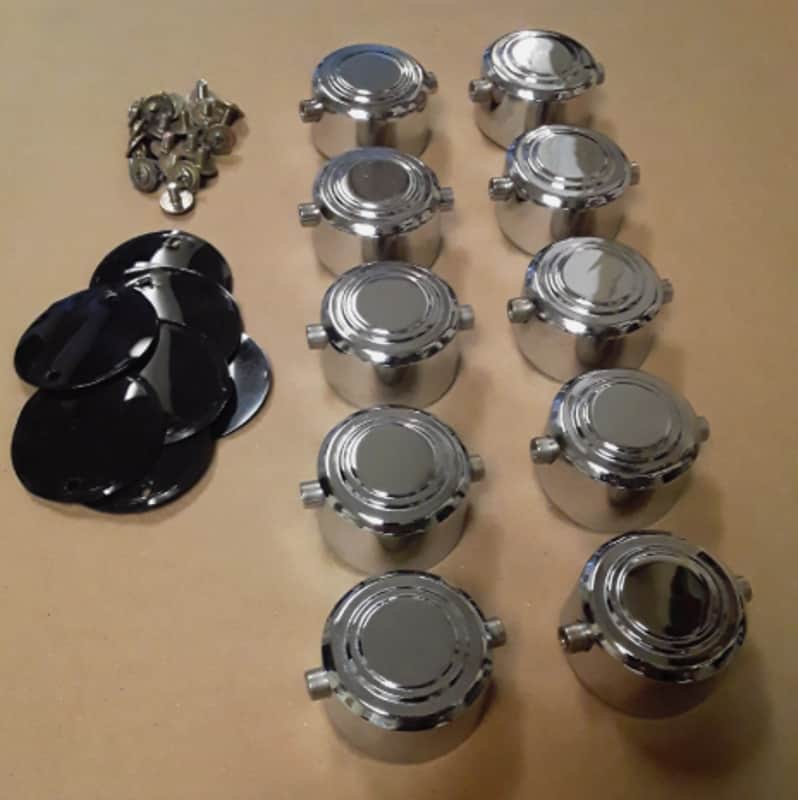 10 Pc. Chrome Double Sided Hayman/Camco Snare Drum Lugs Lot #3 + Gaskets & Screws (1 3/8" hole spacing) - *Very Rare to Find* image 1
