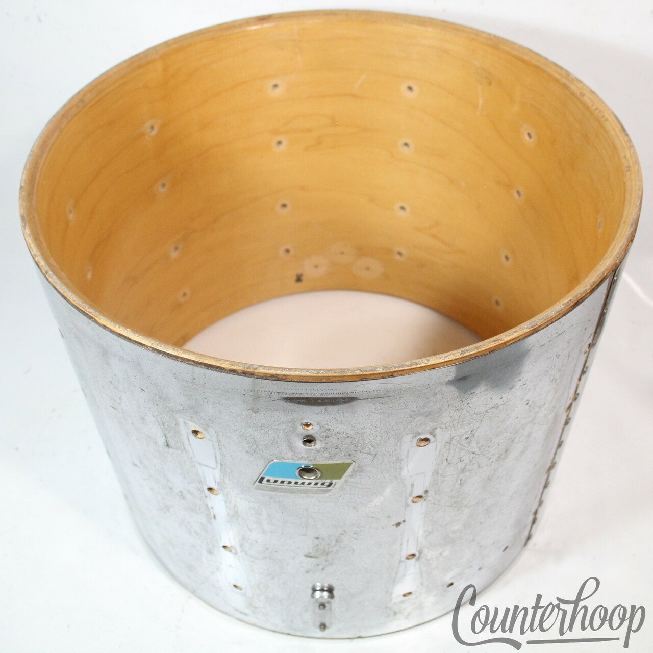 Ludwig 12x15" Marching Snare/Tom Drum Shell 6Ply Maple Chrome COW Wood Wrap 80s — main photograph
