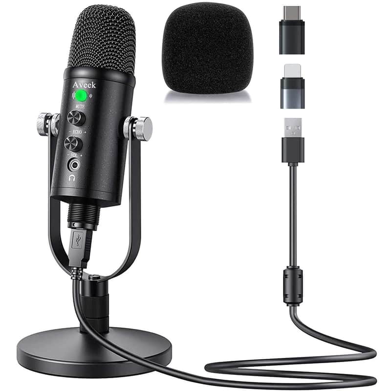 Aveek USB Condenser Microphone for PC, Mac, Laptop, Studio Recording, Streaming Broadcast, and Gaming with Mute and Echo Features image 1
