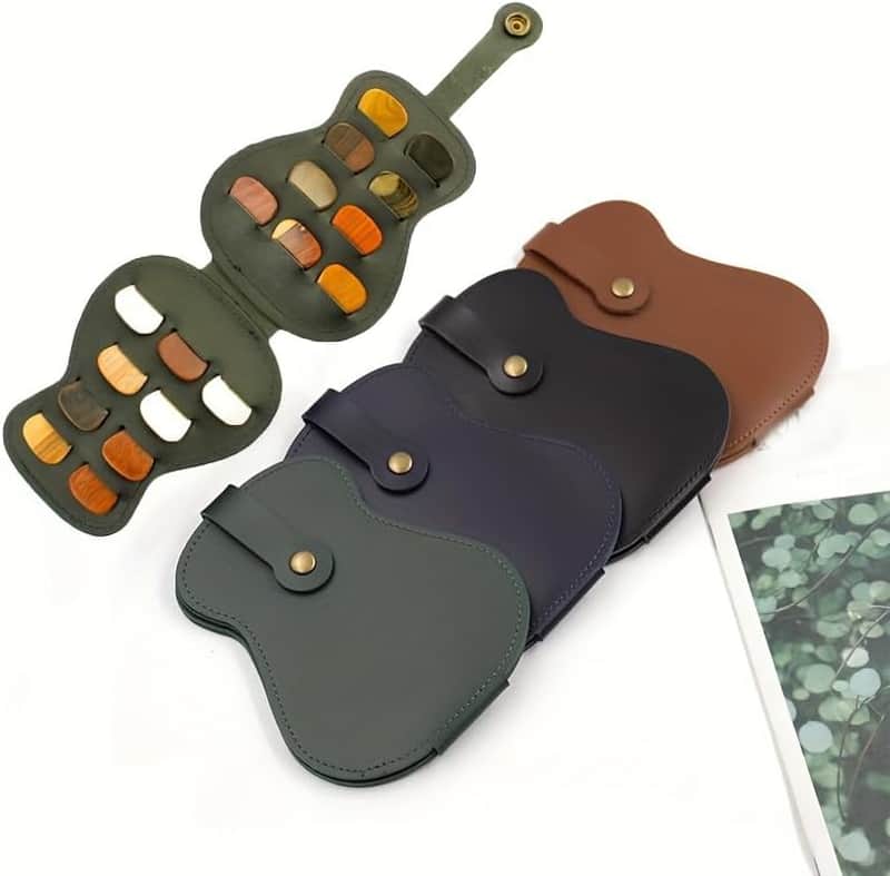 Leather Guitar Pick Holder Case,Handmade PU Leather Guitar Plectrum Holder with 18 Slots for Guitar Picks (black) image 1