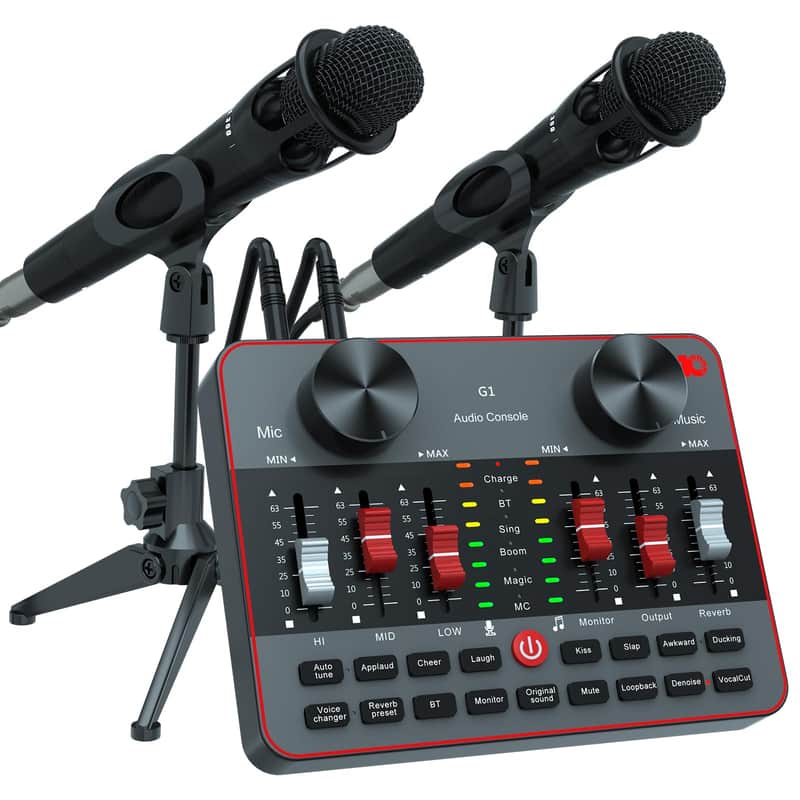 Podcast Equipment Bundle For 2 Mic Tiktok Video Content Creator Kit, Audio Interface Dj Mixer Sound Card/Board Condenser Microphone For Studio Smartphone/Pc/Laptop Broadcast Recording/Live Stream image 1