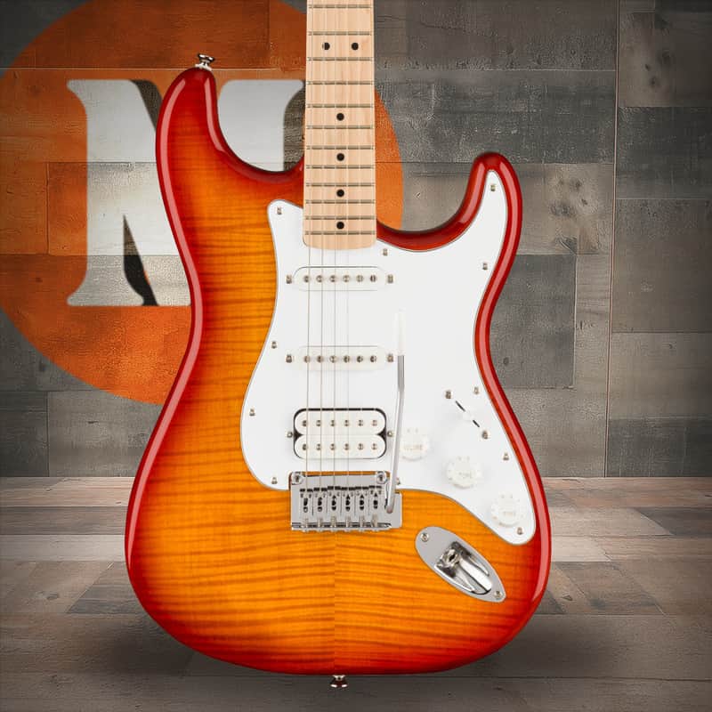 Squier Affinity Series Stratocaster FMT HSS - Maple Fingerboard - White Pickguard - Sienna Sunburst image 1