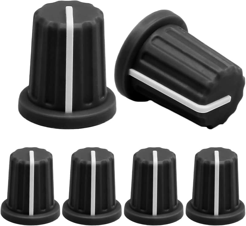 6pcs 6mm D Type Potentiometer Knob, Guitar Volume Rotary Knob Control Knob Replacement for Encoder Electric Guitar Speaker Mixer Board DJ Controller, Black image 1