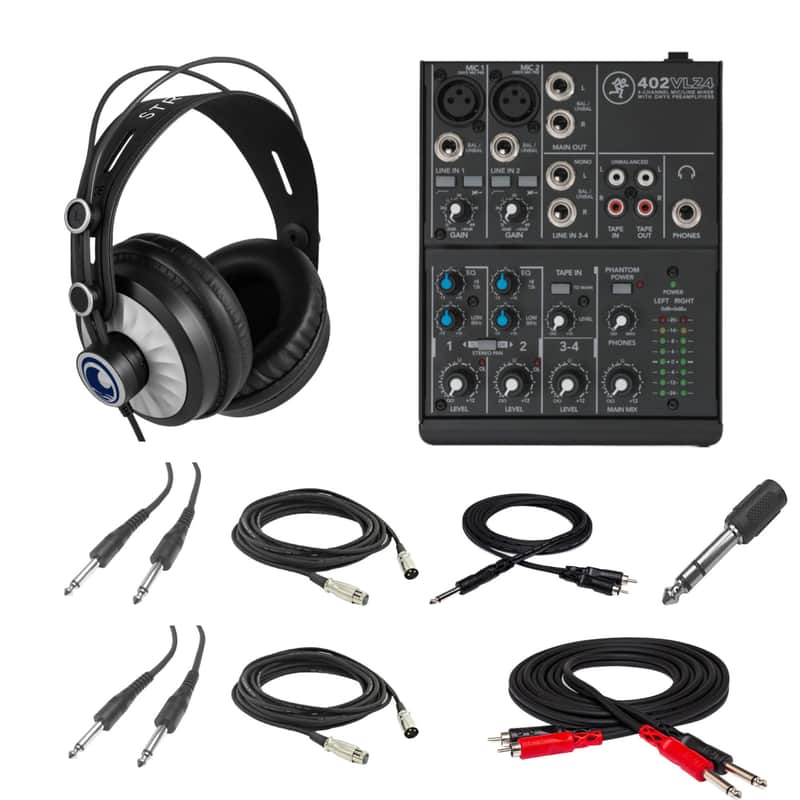 Mackie 402VLZ4 4-channel Compact Analog Mixer with StreamEye Cans50 Professional Studio Headphones, Essential Cables for Connecting to DJ Controllers and Mixers
 and StreamEye Polishing Cloth image 1