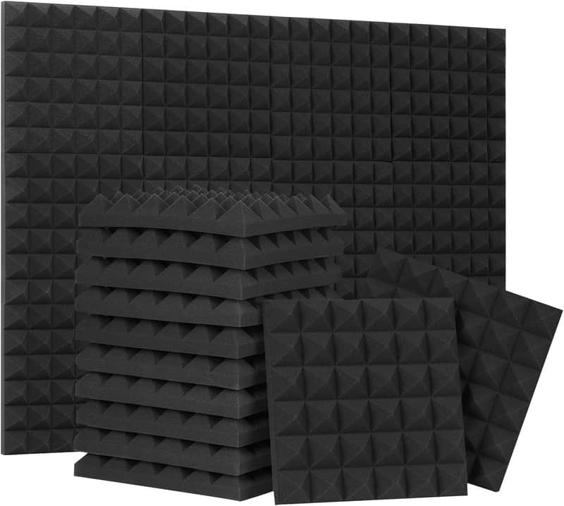24 Pack 2 Inch Pyramid Acoustic Foam Panels – High Density Sound Absorbing Wedge Foam for Studio Recording, Home Studio, Podcast Room & Echo Reduction, 24 Sq Ft Coverage image 1
