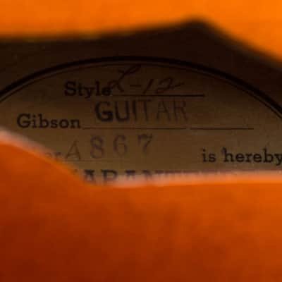 Gibson L-12 Arch Top Acoustic Guitar (1947), ser. #A-867, original brown hard shell case. image 14