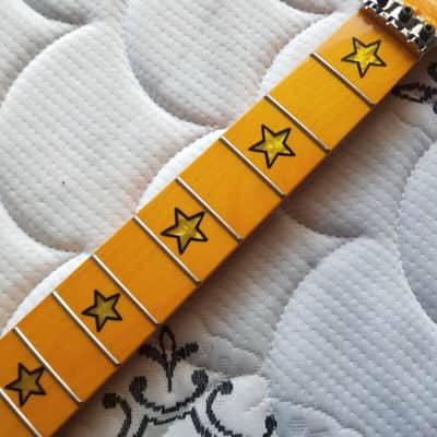 25.5" Yellow Maple Guitar Neck 22 fret Maple Fretboard Parts Star Inlay Lock nut image 3
