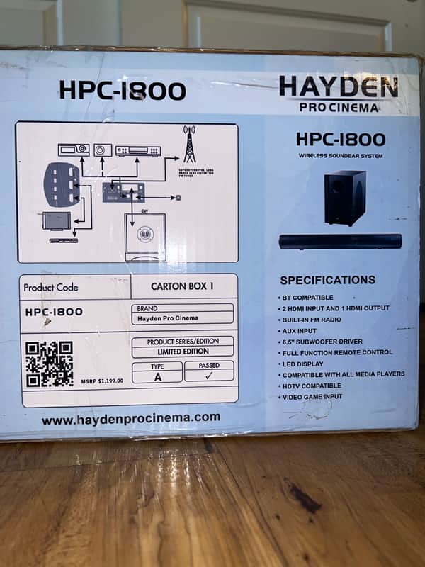 Hayden Pro Cinema Wireless Soundbar System HPC-1800 Blk image 1