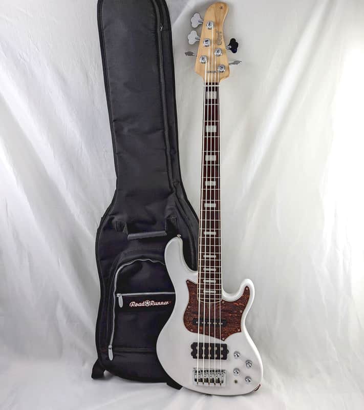 CORT GB75 Jazz / MM 5-String Bass w/Gig Bag - White Blonde Ash, 34