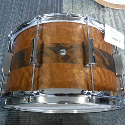 Pork Pie USA Custom 8x14" Maple Snare-Exotic Sapele With Burl Walnut Stripe image 4