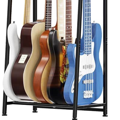 Guitar Stand, Guitar Rack Holder for Acoustic Guitar, Electric Guitar, Bass Display Stand, Multiple Guitar Rack Holder for 5-7 Guitars, Guitar Amp Accessories, for Home Music Studio, Black image 1