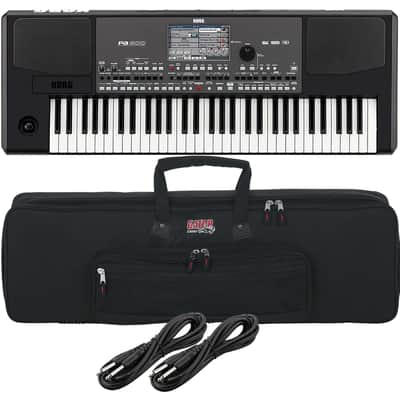 Korg Pa600 Professional 61-Key Keyboard with Speakers, Gator GKB-61 Bag, (2) 1/4 Cables Bundle
