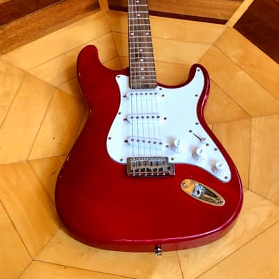 Vintage Crescent Red Sparkle Electric Guitar Stratocaster style image 5