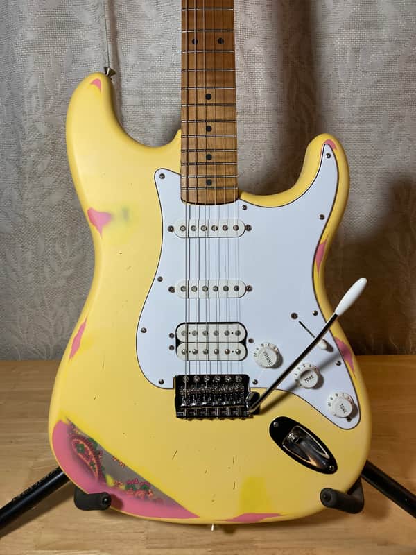 Custom Strat Relic Aged Pink Paisley Vintage White w/ Fender Bridge and Pickups image 1
