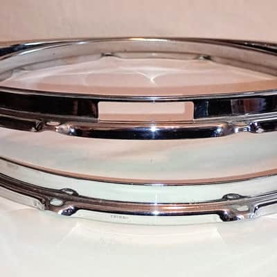 VINTAGE PEARL SNARE DRUM HOOPS PAIR 14"/10L 70's - CHROME - FREE SHIP TO C-USA! image 2