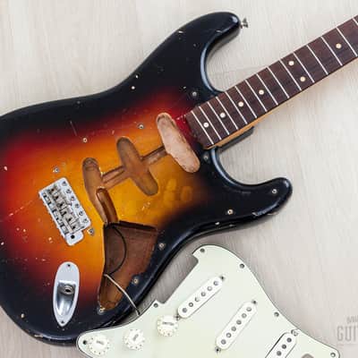 1961 Fender Stratocaster Vintage Guitar Sunburst Slab Board w/ Flame Neck, Hangtag, Strap & Case image 22