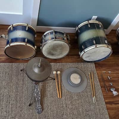 1938-1940 Slingerland Radio King 5-Piece Trap Set – 29" Bass – Original Blue & Silver Duco – Complete w/ Epic Pedal image 2