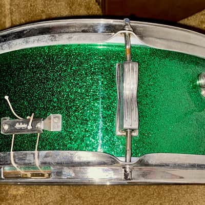 Ludwig No. 491 Pioneer 5x14" 6-Lug Snare Drum with Keystone Badge 1960 - 1968 - Green Sparkle image 2