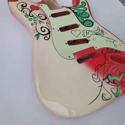 Alder Strat Style Guitar Body with Flower Graphic Finish image 3