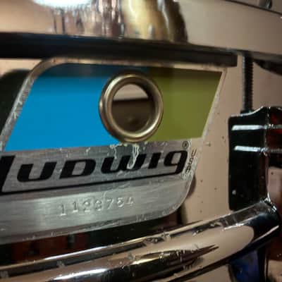 Ludwig No. 400 Supraphonic 5x14" 10-Lug Aluminum Snare Drum with Pointed Blue/Olive Badge 1969 - 1979 - Chrome-Plated image 14