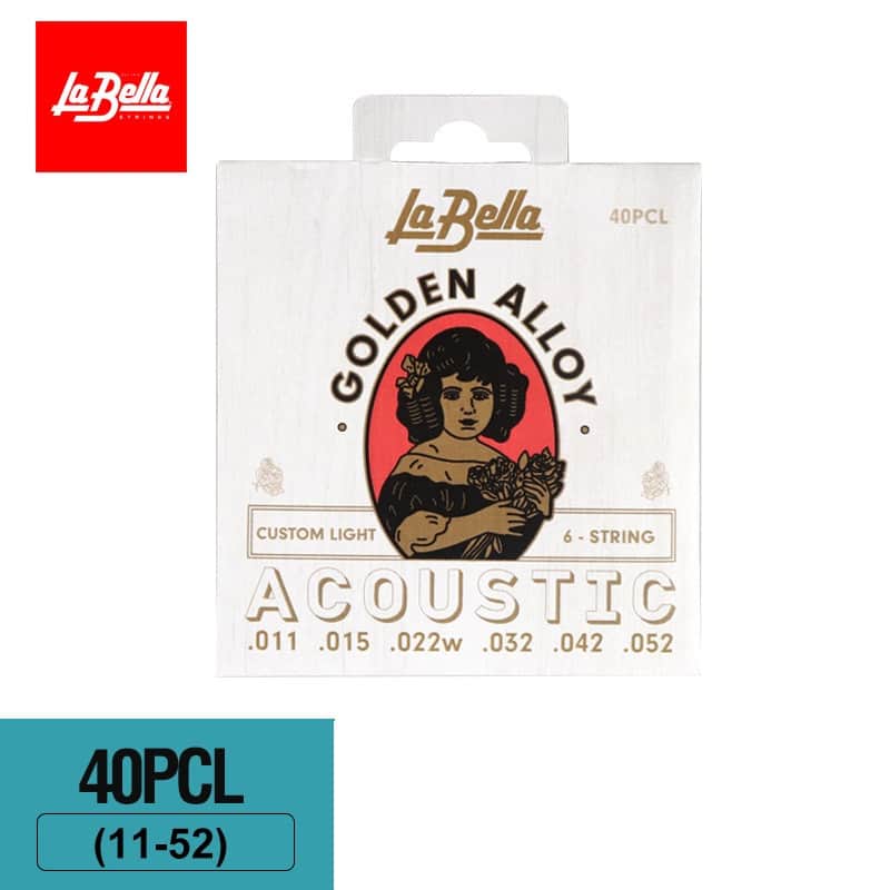 La Bella 40PCL Golden Alloy Acoustic Guitar Strings – 80/20 Brass, Custom Light 11-52 image 1