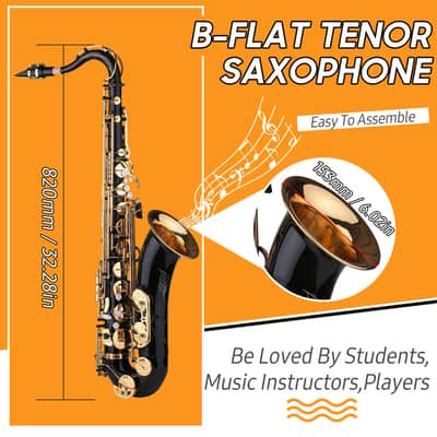 Professional Tenor Saxophone Brass Black Lacquer Bb B-flat Sax + Carry Case A0F0 image 5