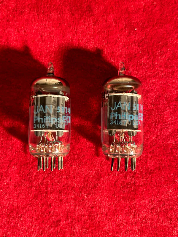 JAN Philips 12AU7 5814-A Matching Pair Vintage Military-Grade Audio Vacuum Tubes 1980s - Clear Glass/Blue Letter image 1