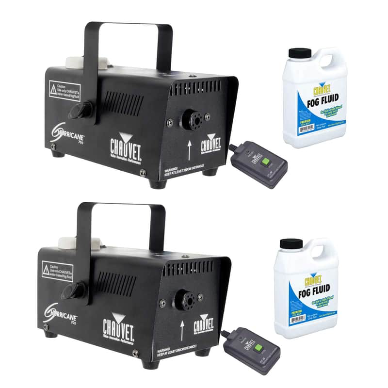 Dual Chauvet Hurricane 700 Fog Smoke Machine + Remote + Fog Juice image 1