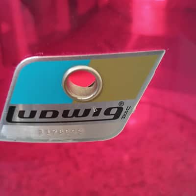 Vintage 1970s Ludwig Red Acrylic Vistalite 15"Concert Tom Drum Iconic Blue & Olive Badge Rare image 2