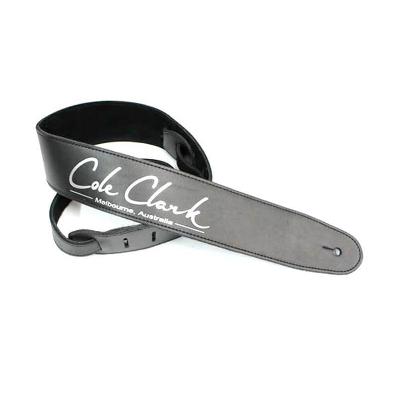 Cole Clark Leather Guitar Strap with Silver Lettering - Black image 1