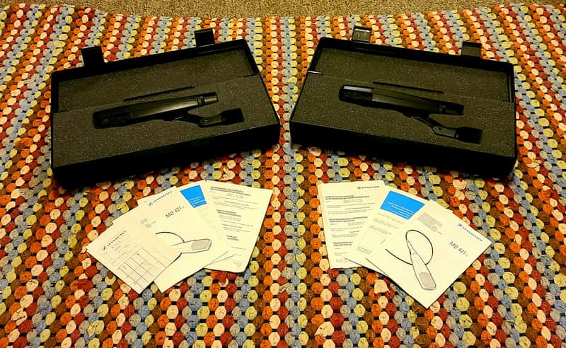 Sennheiser MD 421 II (Matched Pair) w/ Cases and Mic Clips image 1
