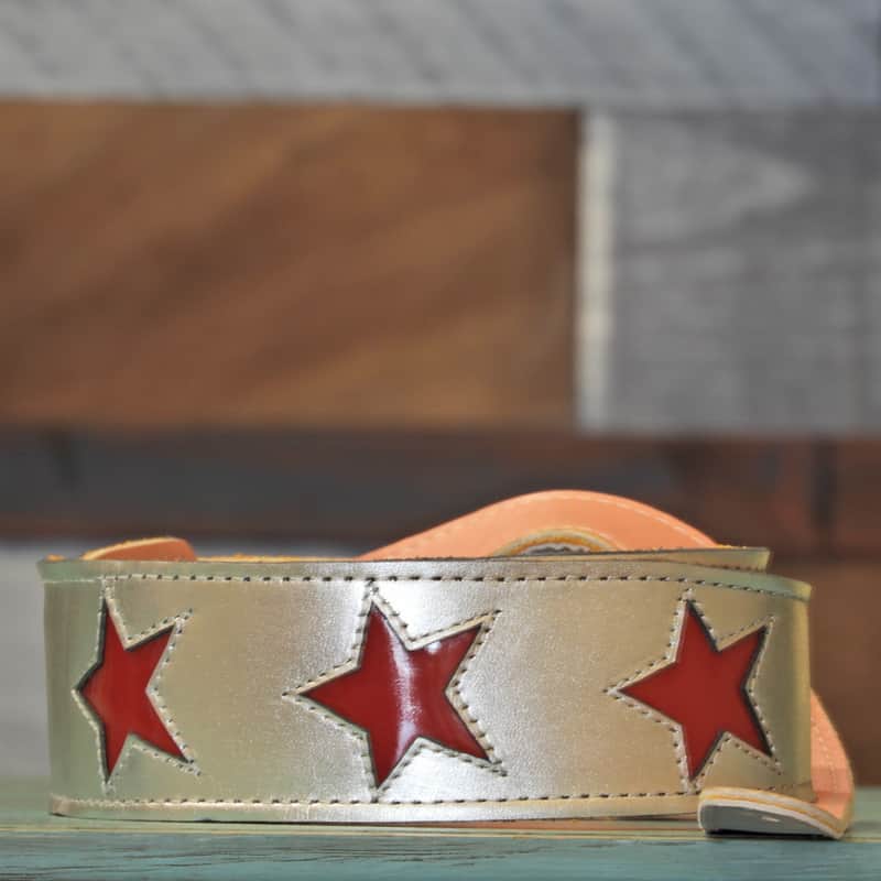 Henry Heller Star Series Leather 2" Guitar Strap Silver/Red Stars New From Authorized Dealer image 1