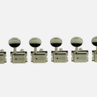 Kluson 6 In Line Deluxe Series Tuning Machines - Double Line - Nickel With Oval Metal Buttons image 8