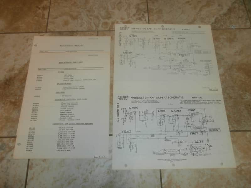Vintage Early 1970's Fender Princeton Amp Replacement Parts List & Schematics! Original Case Candy! image 1