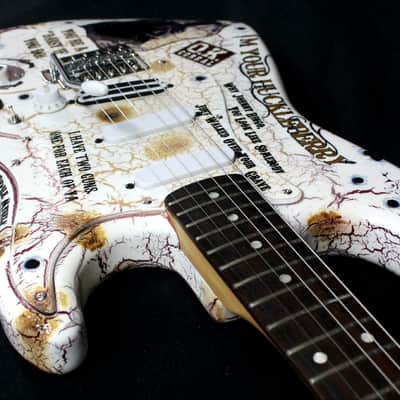 Custom Crackle Painted and Upgraded Fender Squier Strat With Graphics and Matching Headstock image 15