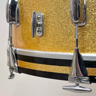 Slingerland 22/22/12/13/16/5.5x14" VIDEO Vintage 60's Drum Set - Gold Sparkle image 10